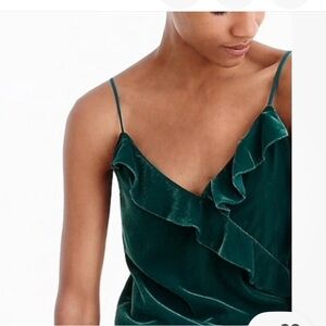 J. Crew Green Velvet Camisole Ruffle V Neck Feminie Camisole Top 10 Y2K holiday